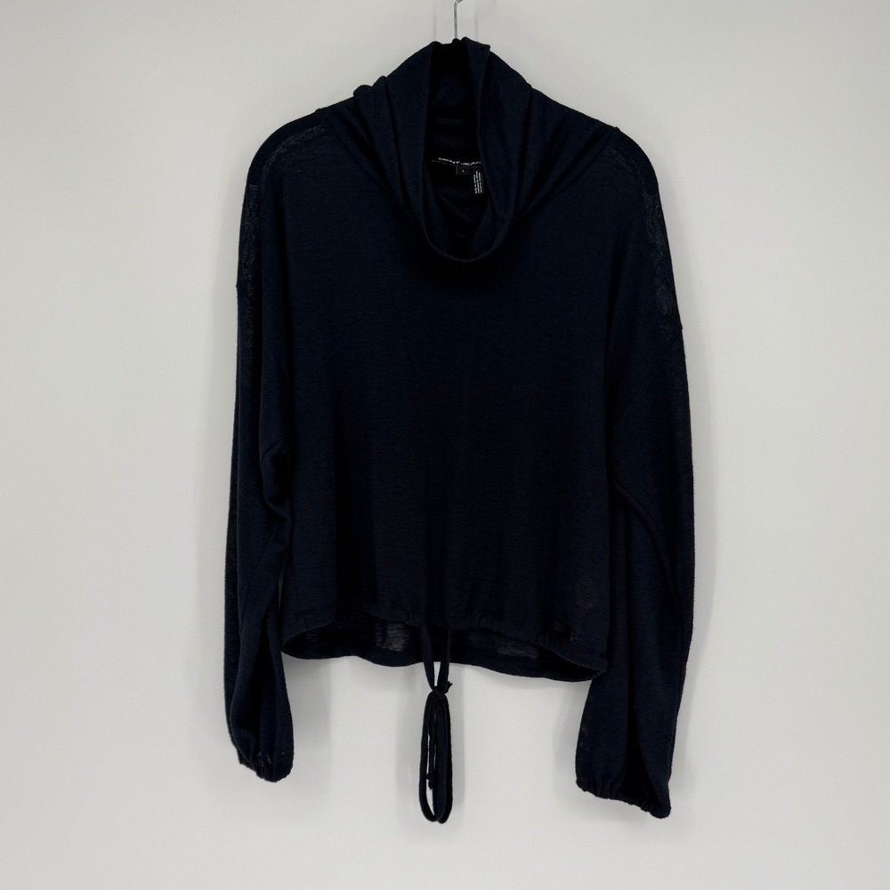 DKNY Jeans Womens Navy Blue Cowl Neck Drawstring Hem Knit Top Size L